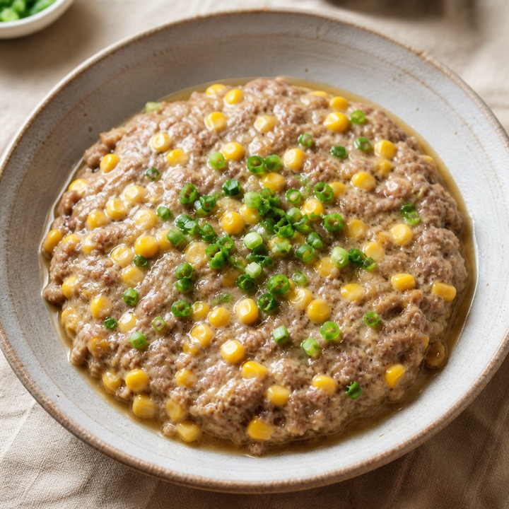 玉米蒸牛肉饼的AI生成成品图